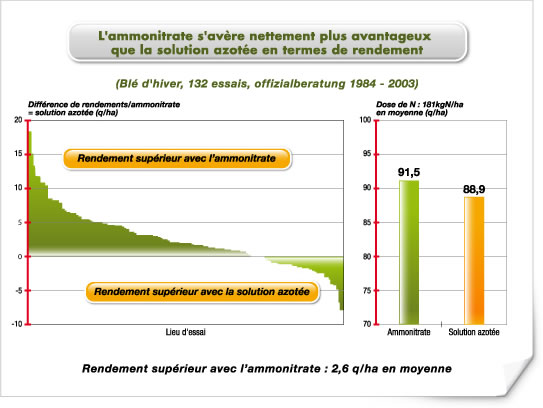 Dans la pratique, l'ammonitrate s'avère nettement plus avantageux que la solution azotée en terme de rendement